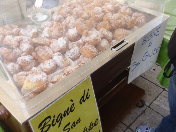 Special puff pastries with cream filling that were being sold everywhere in Rome on a feast day for a saint that happened to coincide with the Inauguration Mass of Pope Francis on March 19